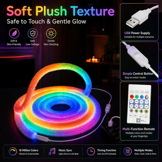 🎁🔥Last day sale 50% OFF🔥🌟 Faux Fur Neon Light Strip – 360° all-round glow ✨