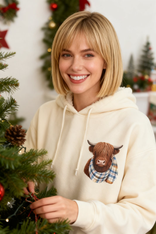 🌟CHRISTMAS SALE 50% OFF!!🎁Cute Highland Cow Cozy Fleece-Lined Hooded Sweatshirt🦬