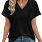 💖Buy 2 get 5% off🌷Summer Hot Sale 50% Off💕2025 Women's V Neck Eyelet Dressy Casual Basic Short Sleeve Tees