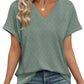 💖Buy 2 get 5% off🌷Summer Hot Sale 50% Off💕2025 Women's V Neck Eyelet Dressy Casual Basic Short Sleeve Tees
