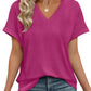 💖Buy 2 get 5% off🌷Summer Hot Sale 50% Off💕2025 Women's V Neck Eyelet Dressy Casual Basic Short Sleeve Tees