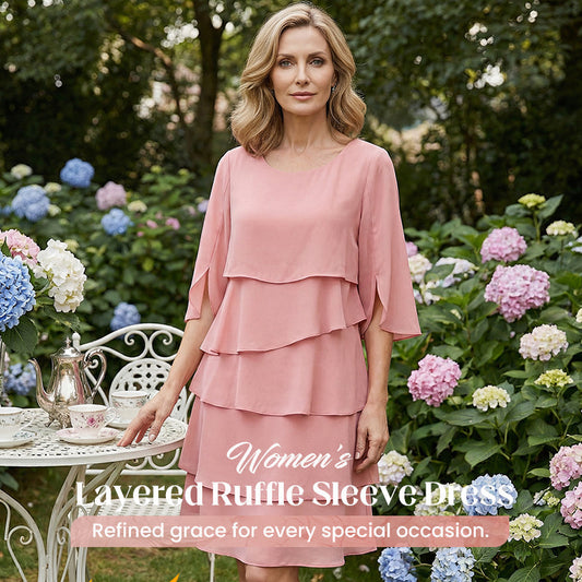 🌸Spring Sale 50% OFF🎁👗Women's Elegant Layered Ruffle Sleeve Dress – Effortless Style for Every Occasion💃
