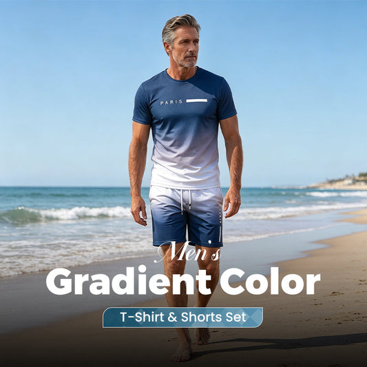 🔥LIMITED TIME 70% OFF!🔥 🏖️Summer Cool Deal: ONLY ￡15.99!!😎Men's Gradient Color T-Shirt & Shorts Set