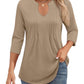 🌷Summer Hot Sale 50% Off💕2025 Womens Casual 3/4 Sleeve Pleated Tunic Blouse Top(🎉Buy 2 get 10% off & Free shipping)