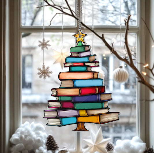🎄📚✨Christmas Book Tree Suncatcher Ornament