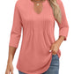 🌷Summer Hot Sale 50% Off💕2025 Womens Casual 3/4 Sleeve Pleated Tunic Blouse Top(🎉Buy 2 get 10% off & Free shipping)