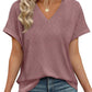 💖Buy 2 get 5% off🌷Summer Hot Sale 50% Off💕2025 Women's V Neck Eyelet Dressy Casual Basic Short Sleeve Tees
