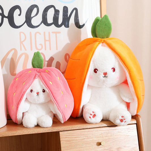 ⏳LAST DAY SALE: ￡7.99!!  🍓Strawberry Bunny Transformed into Little Rabbit🎀 Fruit Doll Plush Toy🐰