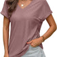 💖Buy 2 get 5% off🌷Summer Hot Sale 50% Off💕2025 Women's V Neck Eyelet Dressy Casual Basic Short Sleeve Tees