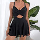 ⏳Last Day Special Sale 49% OFF🩱Women's Cutout One Piece Skirt Swimsuit V Neck Wrap Tie Back Swimdress