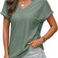 💖Buy 2 get 5% off🌷Summer Hot Sale 50% Off💕2025 Women's V Neck Eyelet Dressy Casual Basic Short Sleeve Tees