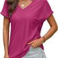 💖Buy 2 get 5% off🌷Summer Hot Sale 50% Off💕2025 Women's V Neck Eyelet Dressy Casual Basic Short Sleeve Tees