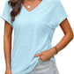 💖Buy 2 get 5% off🌷Summer Hot Sale 50% Off💕2025 Women's V Neck Eyelet Dressy Casual Basic Short Sleeve Tees