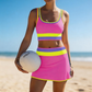 🎁New Arrival 50% OFF💥Color Block Patchwork Nylon Sporty 3-Piece Bikini Set - High Waisted & Tummy Control Swimsuit👙🌈