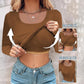 📢60%  OFF !! ⏰🍂Womens U-Neck Built-in Bra Long Sleeve Ribbed Top Shirts Elegant Skinny Fit Fabric