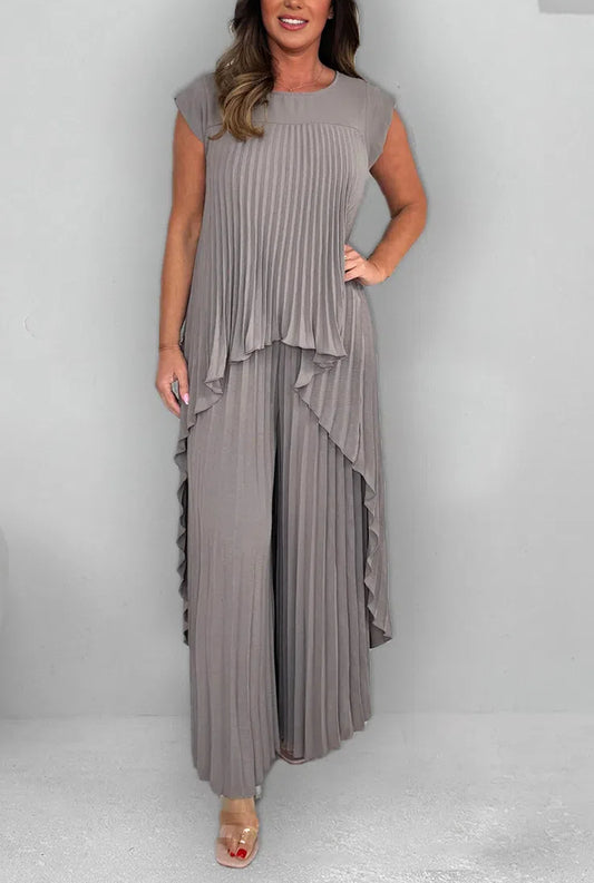 💕New Arrival Hot Sale 50% OFF👗Women's Round Neck Splicing Pleated Irregular Casual Suit