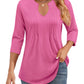 🌷Summer Hot Sale 50% Off💕2025 Womens Casual 3/4 Sleeve Pleated Tunic Blouse Top(🎉Buy 2 get 10% off & Free shipping)