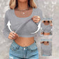 📢60%  OFF !! ⏰🍂Womens U-Neck Built-in Bra Long Sleeve Ribbed Top Shirts Elegant Skinny Fit Fabric