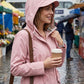 🔥LAST DAY SALE 50% OFF🧥💦Women's Solid Color Drawstring Zip Up Hooded Trench Coat Raincoat🍃 6