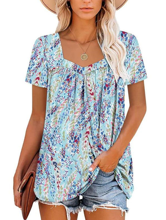 ⏰Hot Sale 50% Off-Women's Summer Pleated Printed Short-Sleeves(🔥Buy 2 get 5% off & Free shipping)