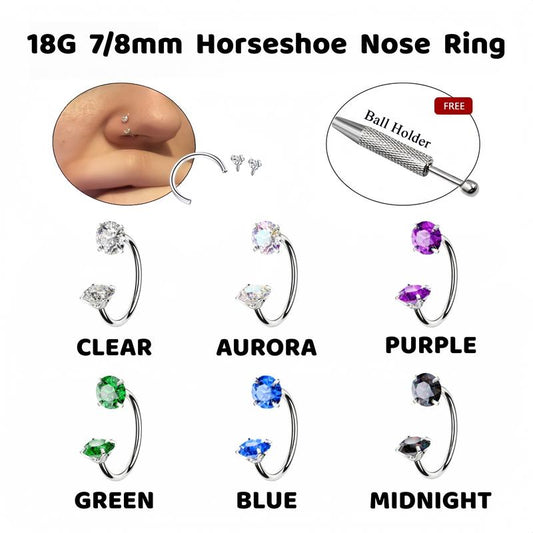🔥New Hot Selling❤️‍🔥 7-pack affordable set 18G (1.0 mm) 8 mm horseshoe nose ring with internal thread and decorative stones 💎