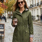 🔥LAST DAY SALE 50% OFF🧥💦Women's Solid Color Drawstring Zip Up Hooded Trench Coat Raincoat🍃 6