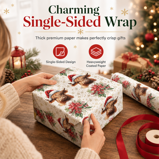 🎅🏻🌟Christmas Sale 50% OFF!!🎁🎄50K+ SOLD! 🎁Christmas Highland Cow and Floral Gift Wrapping Paper Roll 43x500cm Holiday Present Wrap