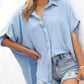 🔥Hot Sale 50% Off💥Buy 2 Get 5% Off🎁Women's Casual Button Short Sleeve Slit Hem Shirt Solid Color Tops