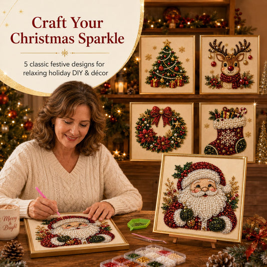 🥳2026 HOT SALE🥳💞50K+ SOLD!🎄✨ DIY Christmas Pearl Diamond Art Kit– 5 festive designs, 3D raised beads & display frame included. A sparkling holiday masterpiece for your wall! 🖼️🎨