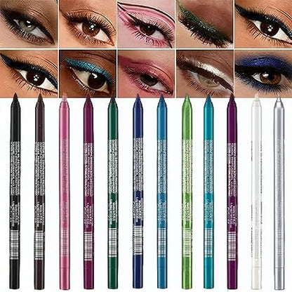 💥World Famous 5x Sold Out🔥💧10-Pack Waterproof Colored Gel Eyeliner Pencil – Metallic & Shimmer Finishes, Smudge-Proof（Pencil sharpener color is random）