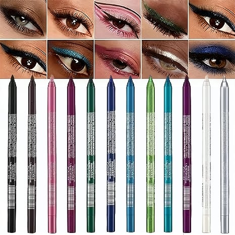 💥World Famous 5x Sold Out🔥💧10-Pack Waterproof Colored Gel Eyeliner Pencil – Metallic & Shimmer Finishes, Smudge-Proof（Pencil sharpener color is random）
