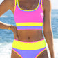 🎁New Arrival 50% OFF💥Color Block Patchwork Nylon Sporty 3-Piece Bikini Set - High Waisted & Tummy Control Swimsuit👙🌈