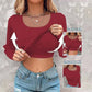 📢60%  OFF !! ⏰🍂Womens U-Neck Built-in Bra Long Sleeve Ribbed Top Shirts Elegant Skinny Fit Fabric