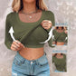 📢60%  OFF !! ⏰🍂Womens U-Neck Built-in Bra Long Sleeve Ribbed Top Shirts Elegant Skinny Fit Fabric