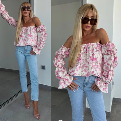 😍LAST DAY SALE 50% OFF🔥Buy 2 get 5% off🌸 Floral Print Smocked Off - the - Shoulder Top