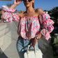 😍LAST DAY SALE 50% OFF🔥Buy 2 get 5% off🌸 Floral Print Smocked Off - the - Shoulder Top