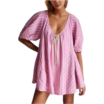 🌺Summer Hot Sale 50% OFF🌺Puff Sleeves V Neck Rompers for Women