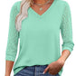 🔥Last Day 50% Off🔥Women's Casual V-Neck Lace 3/4 Length Sleeve Top