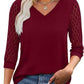 🔥Last Day 50% Off🔥Women's Casual V-Neck Lace 3/4 Length Sleeve Top