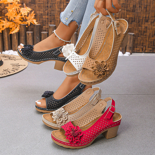 ⏰Last Day Hot Sale 50%!!🎁Women's Casual Floral Hollow Out Slope Heel Sandals