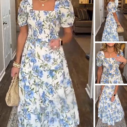 ⏰Last Day Sale 50% Off💃BUY 2 SAVE 5%🎁Women's Elegant Printed Square Neck Dress