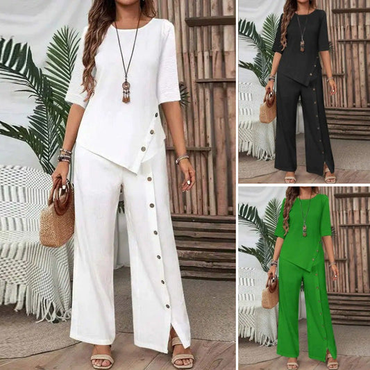 🎁🔥Last day sale 50% OFF🔥✨Women's Irregular Hem Top & Wide Leg Pants Two - Piece Set