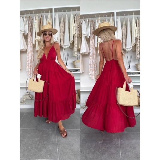 🔥Hot Sale 50% OFF🔥Women's Deep V-Neck Backless Maxi Dress