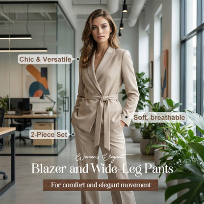 💎 60% OFF! 💎 Women's Elegant Tie-Waist Blazer & Wide-Leg Pants Suit Set – Flattering Silhouette, Breathable Fabric & Effortless Versatility ✨👗