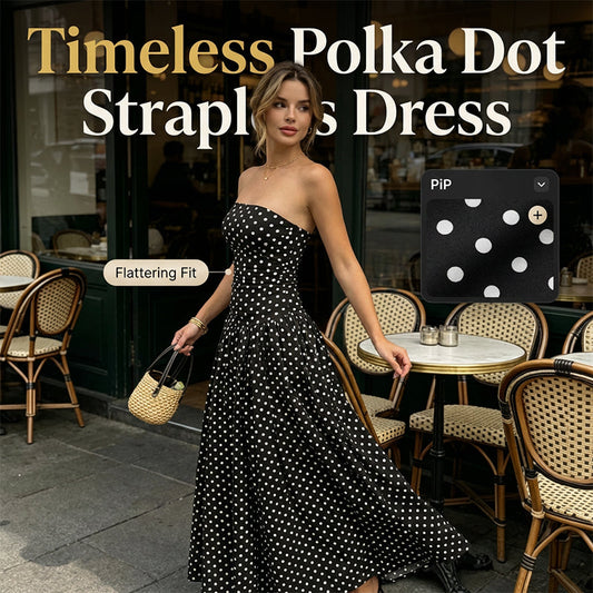 🔥New Hot Selling✨ Women's Polka Dot Strapless Dress - Elegant Vacation Essential! ✨