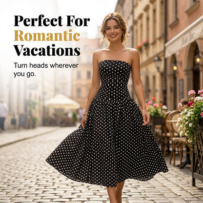 🔥New Hot Selling✨ Women's Polka Dot Strapless Dress - Elegant Vacation Essential! ✨