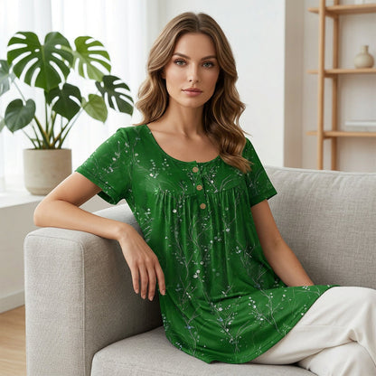 📢📢40% OFF !! ⏰Women's Floral Print Pleated Tunic Top🌸