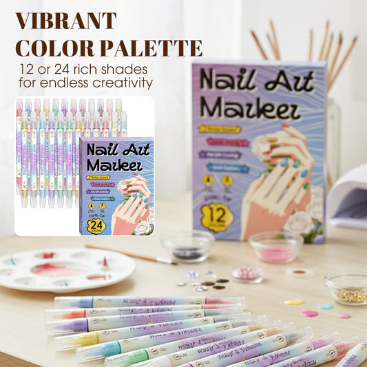 🎨🔥Only £7.99 Last Day Promotion!🎁50K+ SOLD!✨Dual-Tip Nail Art Marker Pen Set Quick‑dry, no UV lamp. Fine & brush tips. 12/24 vibrant colors. Easy DIY at home. No smudges, just art! 💅🖌️ 3