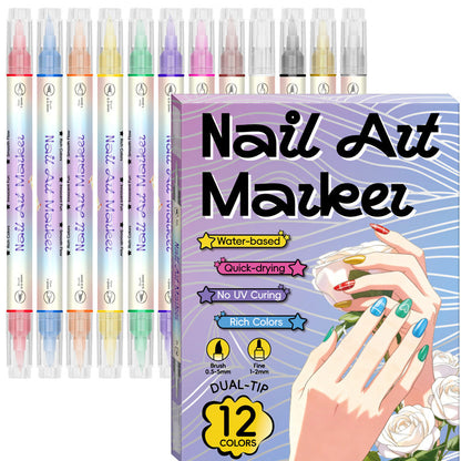 🎨🔥Only £7.99 Last Day Promotion!🎁50K+ SOLD!✨Dual-Tip Nail Art Marker Pen Set Quick‑dry, no UV lamp. Fine & brush tips. 12/24 vibrant colors. Easy DIY at home. No smudges, just art! 💅🖌️