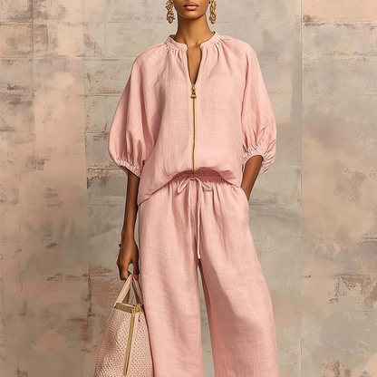 💐New arrival 40% OFF!🌸Women's Solid Color 2-Piece Casual Tracksuit Set